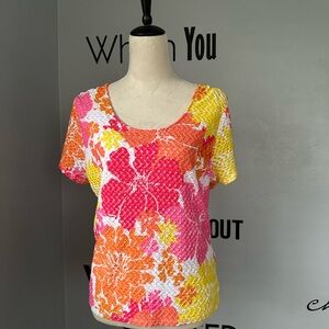 Hearts of Palm Multicolor Floral Short Sleeve Top Size PL